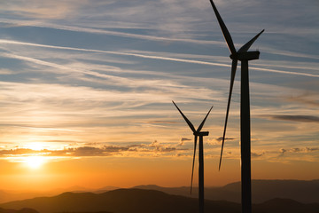 Windmills converting wind energy into electricity