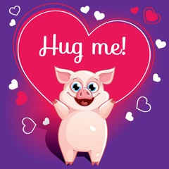 Cartoon pig ready for a hugging