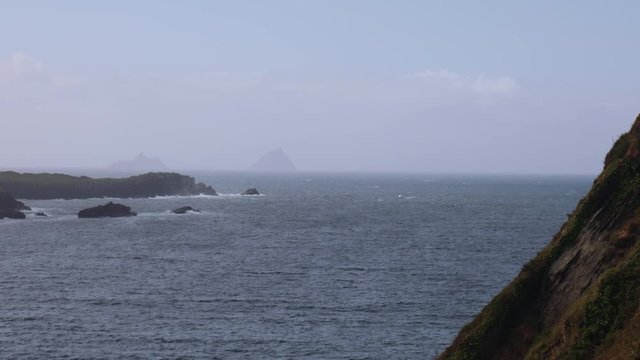Skellig Islands in the distance, Ireland. Location of Star Wars movie.
