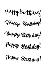 Happy birthday vintage hand lettering, brush ink calligraphy, vector type design, isolated on white background. Black and white. Handwritten modern brush lettering of Happy Birthday.