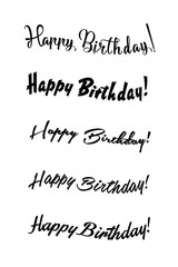 Handwritten modern brush lettering of Happy Birthday on white background. Typography design. Greetings card.