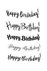 Handwritten modern brush lettering of Happy Birthday on white background. Typography design. Greetings card.