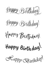 Handwritten modern brush lettering of Happy Birthday on white background. Typography design. Greetings card.