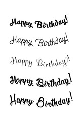 Happy birthday vintage hand lettering, brush ink calligraphy, vector type design, isolated on white background. Black and white. Handwritten modern brush lettering of Happy Birthday.