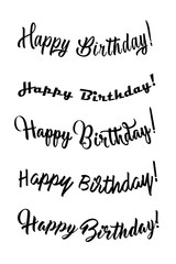 Happy birthday vintage hand lettering, brush ink calligraphy, vector type design, isolated on white background. Black and white. Handwritten modern brush lettering of Happy Birthday.