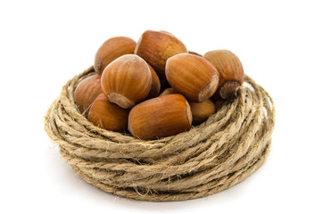 Nuts, hazel, twine, nuts in the nest