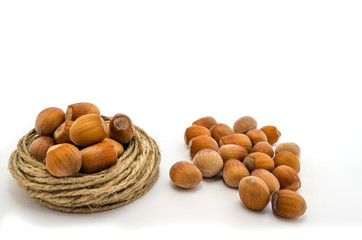 Walnut, nuts, hazel, twine, nuts in the nest