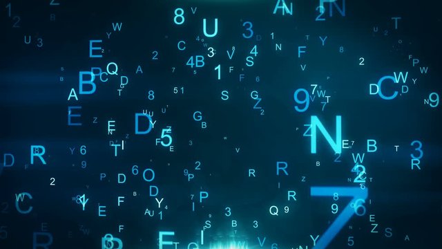 Technological background with flying letters and figures