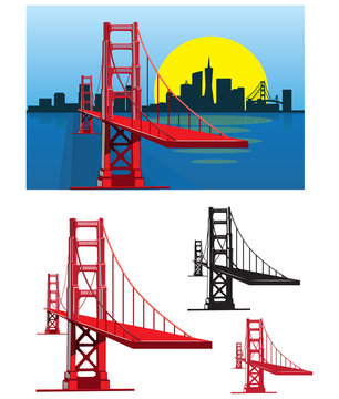 San Francisco Bay Golden Gate Bridge Vector Illustration Pack