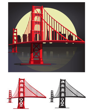 San Francisco Bay Golden Gate Bridge Vector Illustration Pack