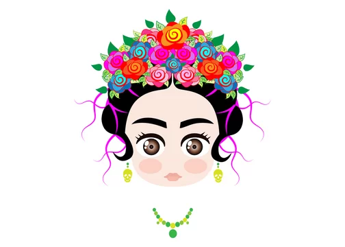Emoji baby Mexican woman with crown of colorful flowers, typical Mexican  hairstyle, vector isolated Stock Vector | Adobe Stock