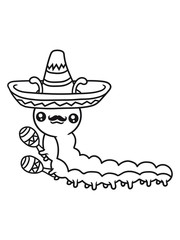 sombrero mexikaner musik party feiern rasseln hut mütze mustache schnurrbart südamerika klein baby kind wurm krabbeln schnecke kriechen raupe schlange süß niedlich comic cartoon