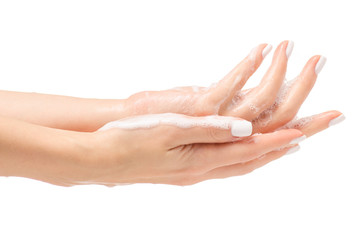 Soapy female hand foam