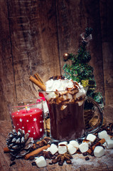 Christmas hot chocolate with marshmallow.