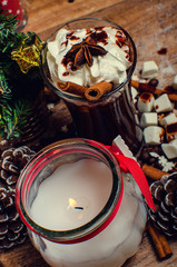 Christmas hot chocolate with marshmallow.