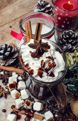 Christmas hot chocolate with marshmallow.