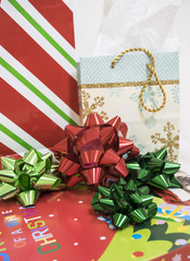Christmas Wrapping Supplies with Bows, Bags, and wrapping Paper
