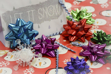 Christmas Wrapping Supplies with Bows, Bags, and wrapping Paper