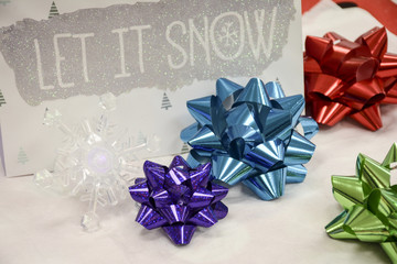Christmas Wrapping Supplies with Bows, Bags, and wrapping Paper