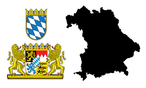 Great coat of arms of Bavaria, Germany, isolated vector in official colors and Proportion Correctly. High detailed vector map - Bavaria/Bayern, silhouette illustration isolated. Province in Germany. 