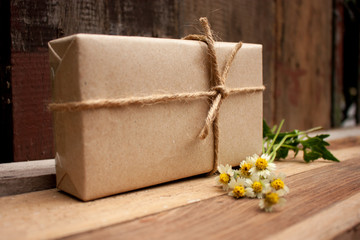 the gift box on old wood background
