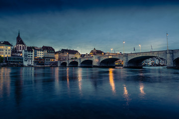 Fototapeta premium The old medieval town of Basel, Switzerland. Rhine river flows through the city.