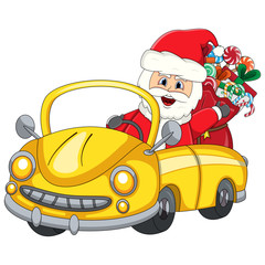 Santa claus driving a car christmas cartoon