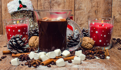 Christmas hot chocolate with marshmallow.
