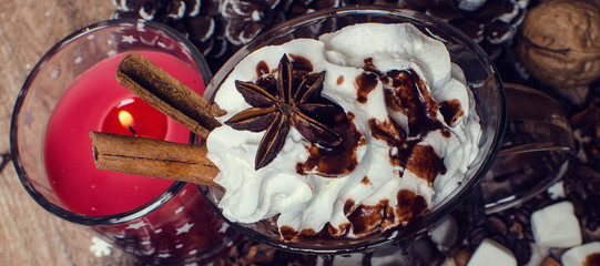 Christmas hot chocolate with marshmallow.