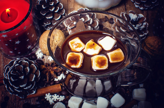Christmas hot chocolate with marshmallow.