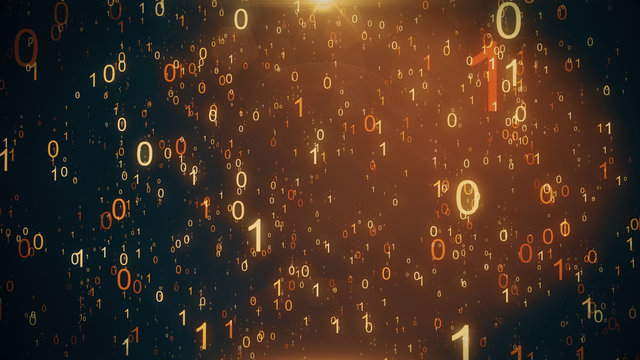 Animated Background Featuring A Particle Rain Of Binary Numbers Falling Simulating The Matrix Effect. 3d Illustration