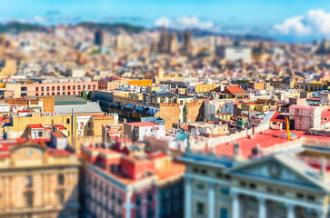 Aerial view of the Gothic Quarter, Barcelona, Catalonia, Spain