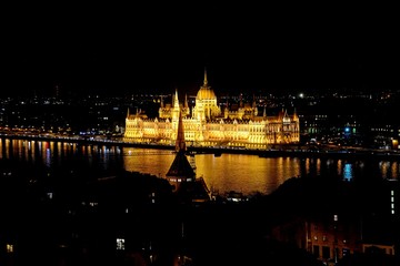 Fototapeta na wymiar The parliament building at night, Budapest, Hungary