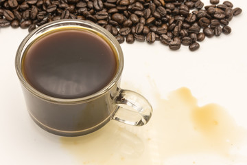Coffee cup and Coffee beans on white background.