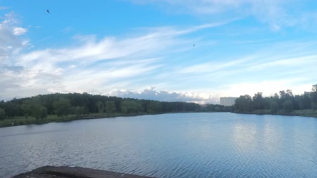 Clouds Over Summer Park With A Pond Timelapse
