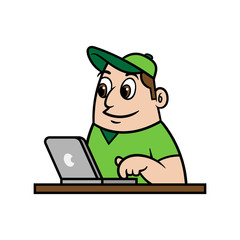Man and a Laptop Cartoon Illustration