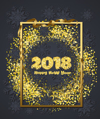 Fototapeta na wymiar Luxury Elegant Merry Christmas and happy new year 2018 poster. Frame and gold christmas balls