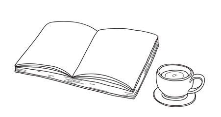 notebook and coffee cup line art hand drawn vector line art illustration