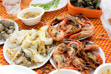 Grilled seafood.