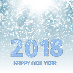 Falling shining snow or snowflakes on blue background for Christmas. Vector. Happy New Year. 2018