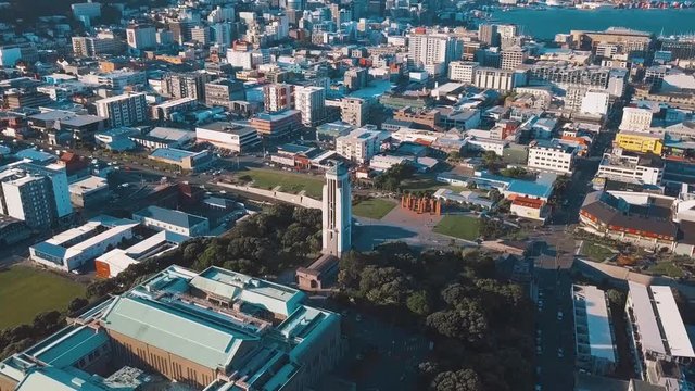 Wellington City Sunset 4k Aerial Establishing Shot 