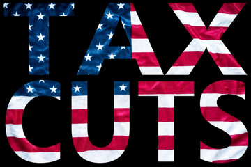 tax cuts overlaid on american flag