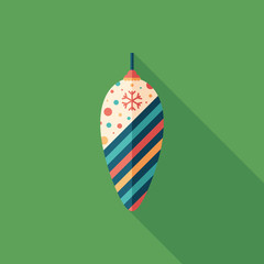 Christmas tree toy flat square icon with long shadows.