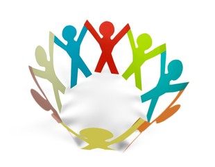 Colorful Paper People in a Circle Holding Hands