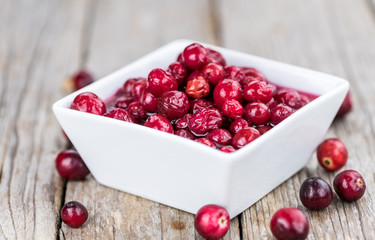 Preserved Cranberries (selective focus; detailed close-up shot)
