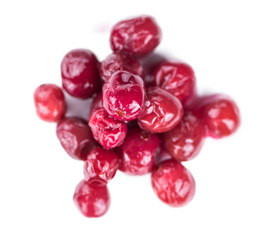 Some Canned Cranberries isolated on white (selective focus)