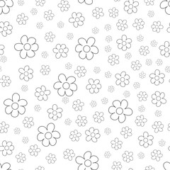Black and White Ditsy Pattern with Small Flowers for Seamless Texture. Feminine Ornament for Textile, Fabric, Wallpaper.