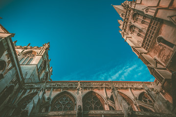Historic Building in Cambridge, UK in vintage color

