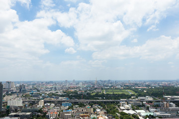 Fototapeta na wymiar Aerial view of Bangkok modern office buildings cityscape with sunset, condominium in Bangkok city, Thailand
