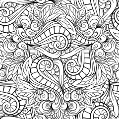 Vector abstract doodles black and white seamless pattern